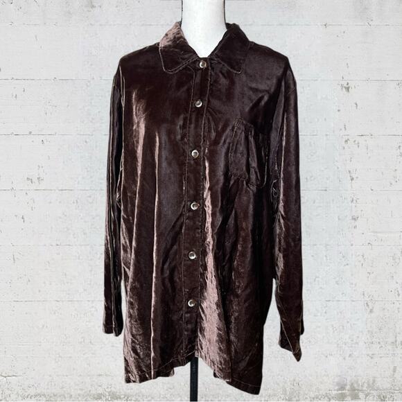 VTG David Dart Crushed Velvet Chocolate Brown Long Sleeve Button Down XL - Picture 2 of 8